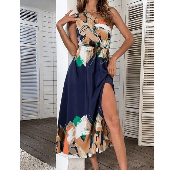Boho floral tropical print one shoulder dress - Picture 6 of 6
